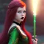 Placeholder: Gorgeous teenage girl with red hair who is dressed like a witch casting a spell with a staff, magic is all around her, green eyes, background is realistic space, goth girl dress, full body portrait, arm colors gradient effect into stars, rendered, unity 3d, unreal engine, dslr, hdr, 4k, edited, photorealistic, normal number of appendages, freckles, artists rendering