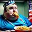 Placeholder: patriotic repulican super fat american eating fries in the ICU HD