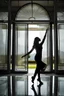 Placeholder: front of is the glass door, a dark silhouette of a dancing woman behind the glass door , front of it is the glass door, high quality, highly detailed, stunning, high realistic picture, impressive, sharp focus, perfect body, perfect shot, professional photo