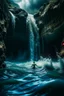 Placeholder: A cave with covered with waterfalls