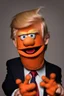 Placeholder: angry Donald Trump as an angry muppet puppet with a face made out of orange felt from sesame street show, his mouth is a circle