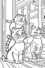 Placeholder: coloring page for kids, Cats in the house, cartoon style, thick lines, low detail, no shading