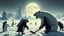 Placeholder: buster keaton as unstable polar growlar bear on the planet of Ceres, with some penguins with rocket backpacks playing hockey with astronauts, in front of ice megapolis