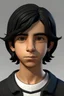 Placeholder: generate a middle eastern teenage boy who has medium length black hair. The hair is parted in the exact center of his head