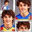 Placeholder: 85mm DSLR color photography of a very detailed headshot fitting all of head and hair in frame. 18-year-old italian soccer player, with brown hair color and no facial hair and has very short hair and with a small smile, grey background make him look like he has spanish origins