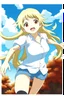 Placeholder: Blonde girl fall from sky. Anime style