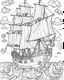 Placeholder: Pirate Ship Adventure: Design a coloring page showcasing a majestic pirate ship sailing through rough seas. Include elements like billowing sails, Jolly Roger flag, and crashing waves for an exciting coloring challenge.