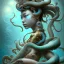 Placeholder: Sango fantasy, fantasy magic, intricate, sharp focus, illustration, highly detailed, digital painting, concept art, matte, art germ and Paul Lewin and Kehinde Wiley, masterpiece Japanese lady head bronze octopus' Asian African girl nice breast Thai hair turquoise silver blue under water