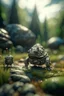 Placeholder: portrait of rock man in front of rock rocket on bumpy road in swamp planet with lotsa disgusting swamp creatures, photo-realistic, shot on Hasselblad h6d-400c, zeiss prime lens, bokeh like f/0.8, tilt-shift lens 8k, high detail, smooth render, down-light, unreal eng