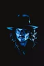 Placeholder: pitch-black background with a blue glowing overhead spotlight effect, Johnny Depp