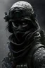 Placeholder: A soldier in the game modern warfare, he wears a solid black creepy helmet that covers his face. He is a sniper, but can also run point. His call sign is Wraith. With him is a woman