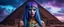 Placeholder: Hyper Realistic Photographic-View of a Beautiful-Alien-Cleopatra with glowing-blue-hair-&-cat-eyes standing outside her pyramid with purple-cloudy-sky at dark-rainy-night dramatic & cinematic ambiance