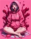 Placeholder: Anime girl crushed inside really darkred fleshy stomach filled with digestive juices, sit pose, fullbody, serius, tears, Junji Ito style, pink tones, pastel tetradic colors, 3D vector art, isometric style, retro aesthetic,rolling eyes, tongue out, saliva drip, open mouth,toph bei fong, croppedhoodie, underboob, mountainous horizon, 1girl, toph, bangs, black hair, blind, grey eyes, hair between eyes, hair bun, hairband, short hair, cropped hoodie underboob, cropped hoodieunderboobhoodie