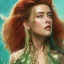 Placeholder: portrait head Amber Heard Aquaman curly red hairs under the green sea