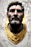 Placeholder: Ultra Realistic image, Roman sculpture, white marble material, Lionel Messi, gold Laurel leaves wreath, renaissance ornaments, one gold star in heart, marble and gold ornaments background, chisel style, waist up portrait, emperor style, epic, celestial, cinematic lighting, God light, god rays, 4k resolution, smooth details, ornate details, soft lighting, unreal engine 5, art station, substance 3d.