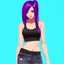 Placeholder: a pretty girl, skinny, relaxed, tank top, purple hair, digital art, stylised