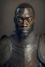 Placeholder: Portrait of a black man, fifty years, wearing a leather armor