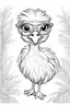 Placeholder: Outline art for cute coloring pages with ostrich with glasses, full body, white background, sketch style, only use outline, clean line art, no shadows and clear and well outlined.