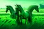 Placeholder: illustration fantasy green horses in a field from afar