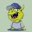 Placeholder: cartoon monster wearing a ballcap and T-shirt on solid color background