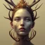 Placeholder: The painting on Behance portrays a female humanoid figure wearing a crown made of antlers. The artwork is inspired by artists such as Yoann Lossel, Sylvain Sarrailh, Igor Morski, Beeple, and James Jean, with an Afrofuturist theme. The high level of detail in the painting is noteworthy, with the woman depicted as having dark skin and wearing a crown of dried flowers, which is reminiscent of the style of artist Tom Bagshaw. The color and detail of the painting are particularly striking, making for