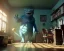 Placeholder: room scene with a big moppet monster, realistic photo, Tim burton style, concept art, smooth, unreal engine 5, god lights, ray tracing, RTX, lumen lighting, ultra detail, volumetric lighting, 3d.