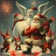 Placeholder: there is no kebabs at christmas, evil Santa, evil gnomes running around, staring flaming eyes, evil Rudolf, very big evil melting angry Frosty the snowman in background, kebabs and kebab, 1940 christmas postcard, blood stains, Flying angel Cherubs, Santa holding a chainsaw, fireworks