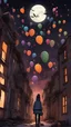 Placeholder: A scene in an abandoned, Halloween street and a sky full of big, cosmic balloons