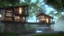 Placeholder: modern house by a big water falls in a karstic montain rain forest idea en construccion