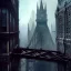 Placeholder: Gothic bridges between building,Bridges on rooftops, Gotham city,Neogothic architecture, by Jeremy mann, point perspective,intricate detail