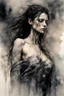 Placeholder: Hyper-photorealistic watercolor art style by Agnes Cecile, Surreal fine art etching of a figure by Luis Royo, tanned skin inscribed with the transient story of mortality, ethereal light playing with its form whispering tales of an eternal realm, eyes, black as the depths of the night, ardently pinand looking towards the endless skies, a crown of black hair mirroring the mystery of the cosmos around, whole scene tinged with an ethereal softness from volumetric lighting, hues gr,