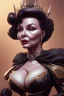 Placeholder: Joan Collins as evil queen in black leather, leather, busty, cleavage, angry, stern look. character design by cory loftis, fenghua zhong, ryohei hase, ismail inceoglu and ruan jia. unreal engine 5, artistic lighting, highly detailed, photorealistic, fantasy