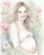 Placeholder: portrait, watercolor, fine drawing, Pregnancy, flowers,