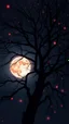 Placeholder: surreal glowing in dark, widow trees , millions of stars. a peach flowing anime style moon view through a tree in double exposure