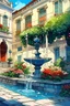 Placeholder: Street , plants , fountain , colours , beautiful, drawing