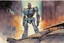Placeholder: retro anime style, full color, dark serious 1980s anime terminator like robot, moebius artist, magic, watercolor,