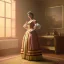 Placeholder: Full body, 3d render, Emma mackey, 1800's women style, 1800'hair style, 1800's women dress style, hyper realistic, octane render, unreal engine 5, 8k, palace background, uhd