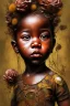 Placeholder: an abstract painting of rusted metal and flowers, african baby portrait, rust, scaffolding, iron cladding, decay, mixed media, textured, anatomically correct, beautiful perfect face, sharp focus, highly detailed