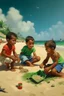 Placeholder: cuban little boys on the beach playing in the sand in de verte painting