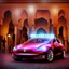 Placeholder: A Tesla's 'Model S Plaid' is performing donuts, in 'Jemaa el-Fnaa', in Marrakesh. CINEMATIC. WIDE ANGLE LENS.