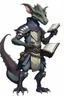Placeholder: Kobold from dnd, grey diamond - shaped scales, magic book, leather armor