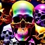 Placeholder: a picture of a dark, comedic, anatomically correct wall of colorful skulls of varying sizes and expressions, photo realistic, insanely meticulous, highly detailed, part of a collection of bones on display, 64k, dystopian, vray