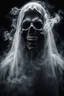 Placeholder: close up of a Ghost, luminated, ghost in motion, transparent white smoke, black background, ultra detailed, creepy, horror mood, sinister, surreal cinematic