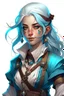 Placeholder: young female dnd air genasi pirate cleric with pale blue skin and ombre hair