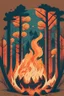 Placeholder: perfect round ball burning in a bonfire inside a forest, 2D flat illustration style, monoline, 3 colors max