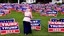 Placeholder: manly woman screaming on phone with trump 2024 campaign signs all over lawn