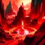 Placeholder: A light red crystal mine near a lava pool in Expressionism art style with exaggerated spikes