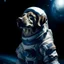 Placeholder: primer plano de un perro salchicha astronauta, con traje gtis,fondo de paisaje la luna contraluz, atmosfera de universo