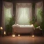 Placeholder: a gorgeous, stunning spa with gauzy curtains, beautiful, ornate bath, dark wood floor, plants, candles, flowers, tranquil, 8k resolution, high-quality, fine-detail, digital art, detailed matte, volumetric lighting, illustration, 3D octane render, brian froud, howard lyon, selina french, annie stokes, lisa parker, greg rutowski,