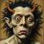 Placeholder: The oddest being, glossy finish, details of the skin and membranes very accentuated, stunning style, oniric, George Grosz, Max Ernst, Egon Schiele style, James Ensor, disturbing, blatant, distorted, exhilarating
